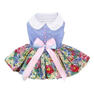 Blue & White Floral Dress with Matching Leash  Size X-Small